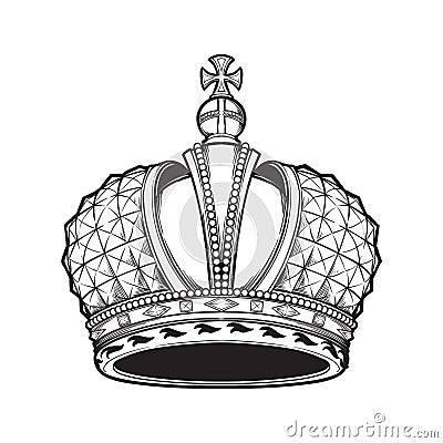 Filigree high detailed imperial crown. Element for design logo, emblem and tattoo. Vector illustration isolated on white Vector Illustration