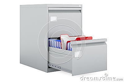 Filing cabinet with folders inside, 3D rendering Stock Photo