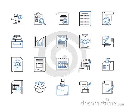 Filing system line icons collection. Organization, Efficiency, Alphabetical, Chronological, Categorize, Index, Label Vector Illustration
