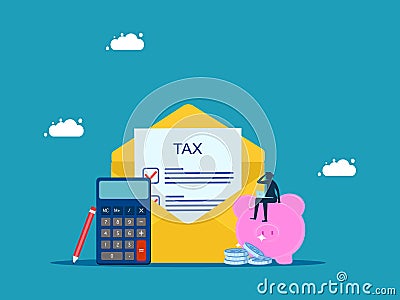 Filing tax payments and filling out tax forms. Businessman calculates tax filing with a calculator Vector Illustration