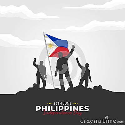 Filipino Araw ng Kalayaan (Translate: Philippine Independence Day). Happy national holiday. Celebrated annually on June 12 in Vector Illustration