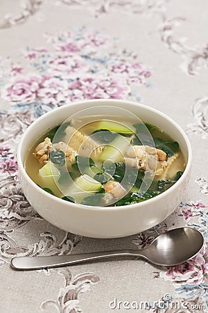 Filipino cuisine, chicken green papaya moringa soup Stock Photo