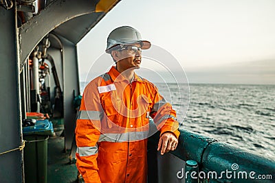 Filipino deck Officer on deck of vessel or ship Stock Photo