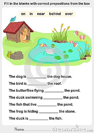 Fill in the blanks with correct prepositions Vector Illustration