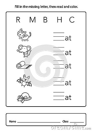 Fill in the missing letter, then read and color Vector Illustration