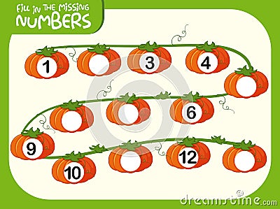 Fill in the missing numbers pumpking concept Vector Illustration