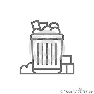 Filled can bin, garbage, waste line icon. Vector Illustration