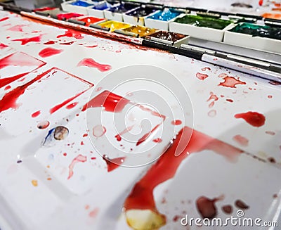 filled with colorful watercolors to paint Stock Photo