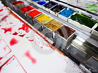 filled with colorful watercolors to paint Stock Photo