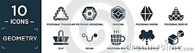 filled geometry icon set. contain flat polygonal triangular recycle, polygonal hexagonal, ennegon, polygonal rhomb, boat of small Vector Illustration