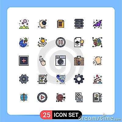 25 Filled line Flat Color concept for Websites Mobile and Apps bird, storage, document, network, computing Stock Photo