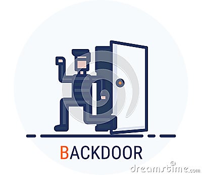 Filled Line Icons Style. Hacker Cyber crime attack Backdoor for web design, ui, ux, mobile web, ads, magazine, book, poster Vector Illustration