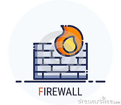 Filled Line Icons Style. Hacker Cyber crime attack Firewall for web design, ui, ux, mobile web, ads, magazine, book, poster Vector Illustration