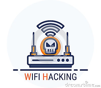 Filled Line Icons Style. Hacker Cyber crime attack Wifi Hacking for web design, ui, ux, mobile web, ads, magazine, book, poster Vector Illustration