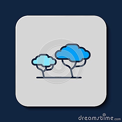 Filled outline African tree icon isolated on blue background. Baobab, acacia and other. Vector Vector Illustration