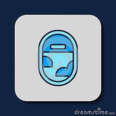 Filled outline Airplane window icon isolated on blue background. Aircraft porthole. Vector Vector Illustration