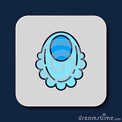 Filled outline Baby bib icon isolated on blue background. Vector Stock Photo