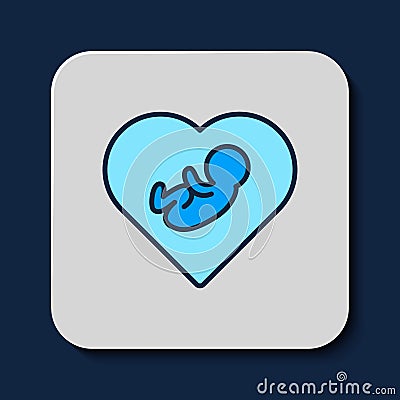 Filled outline Baby inside heart icon isolated on blue background. Vector Vector Illustration