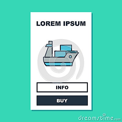 Filled outline Cargo ship icon isolated on turquoise background. Vector Vector Illustration