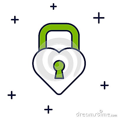 Filled outline Castle in the shape of a heart icon isolated on white background. Locked Heart. Love symbol and keyhole Stock Photo