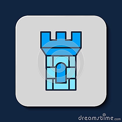 Filled outline Castle tower icon isolated on blue background. Fortress sign. Vector Vector Illustration