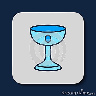 Filled outline Christian chalice icon isolated on blue background. Christianity icon. Happy Easter. Vector Vector Illustration