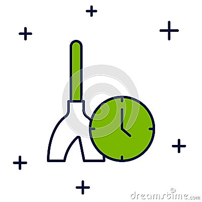 Filled outline Cleaning time icon isolated on white background. Sanitary service, house hygiene. Vector Vector Illustration
