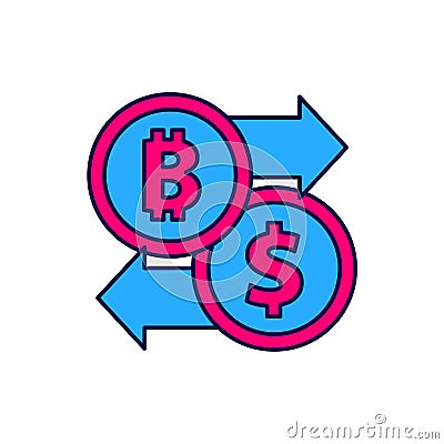 Filled outline Cryptocurrency exchange icon isolated on white background. Bitcoin to dollar exchange icon Stock Photo