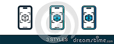 Filled outline 3d modeling icon isolated on white background. Augmented reality or virtual reality. Vector Stock Photo