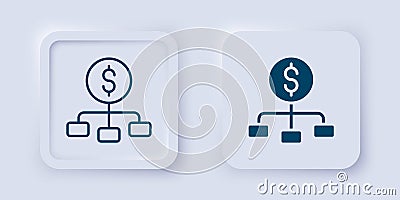 Filled and outline Dollar on top of financial hierarchy icon isolated on grey background. Square button. Vector Stock Photo