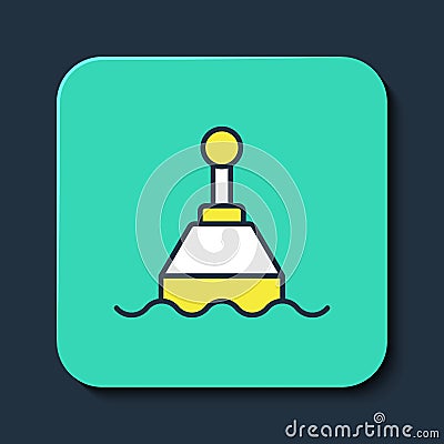 Filled outline Floating buoy on the sea icon isolated on blue background. Turquoise square button. Vector Vector Illustration