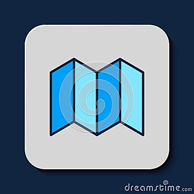Filled outline Folded map icon isolated on blue background. Vector Vector Illustration