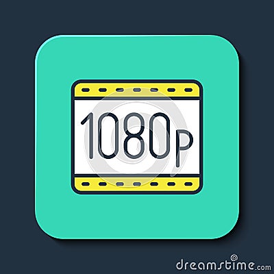 Filled outline Full HD 1080p icon isolated on blue background. Turquoise square button. Vector Vector Illustration