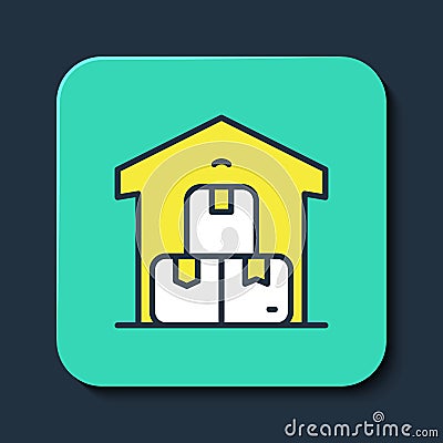 Filled outline Full warehouse icon isolated on blue background. Turquoise square button. Vector Vector Illustration