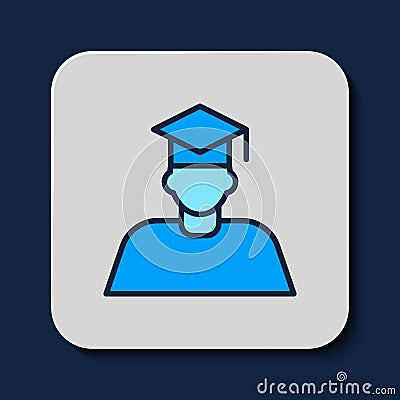 Filled outline Graduate and graduation cap icon isolated on blue background. Vector Vector Illustration