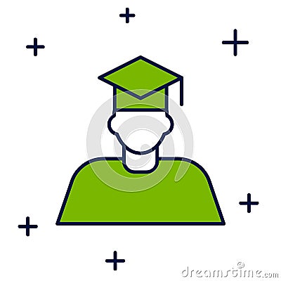 Filled outline Graduate and graduation cap icon isolated on white background. Vector Vector Illustration