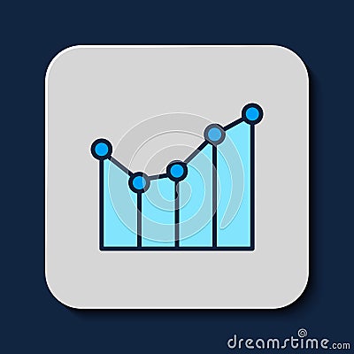 Filled outline Graph, schedule, chart, diagram, infographic, pie graph icon isolated on blue background. Vector Stock Photo