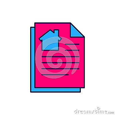 Filled outline House contract icon isolated on white background. Contract creation service, document formation Vector Illustration