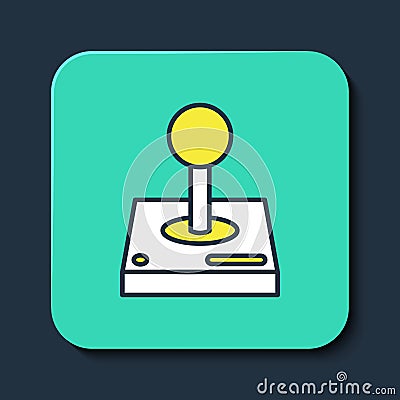 Filled outline Joystick for arcade machine icon isolated on blue background. Joystick gamepad. Turquoise square button Vector Illustration