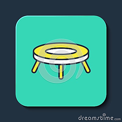 Filled outline Jumping trampoline icon isolated on blue background. Turquoise square button. Vector Vector Illustration