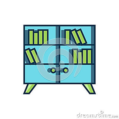 Filled outline Library bookshelf icon isolated on white background. Flat filled outline style with shadow. Vector Stock Photo