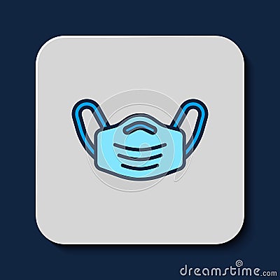 Filled outline Medical protective mask icon isolated on blue background. Vector Stock Photo