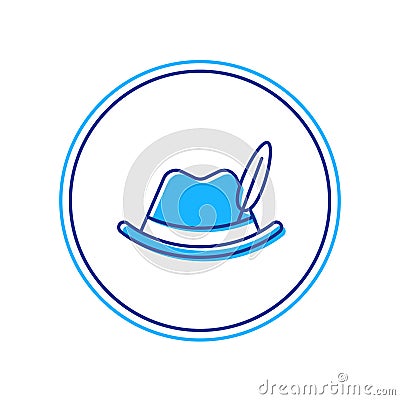 Filled outline Oktoberfest hat icon isolated on white background. Hunter hat with feather. German hat. Vector Vector Illustration