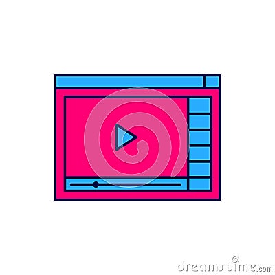 Filled outline Online play video icon isolated on white background. Film strip with play sign. Vector Stock Photo