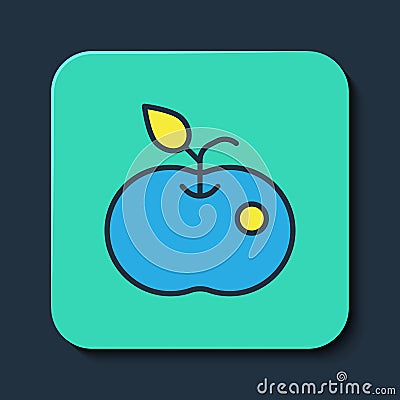 Filled outline Poison apple icon isolated on blue background. Poisoned witch apple. Turquoise square button. Vector Vector Illustration