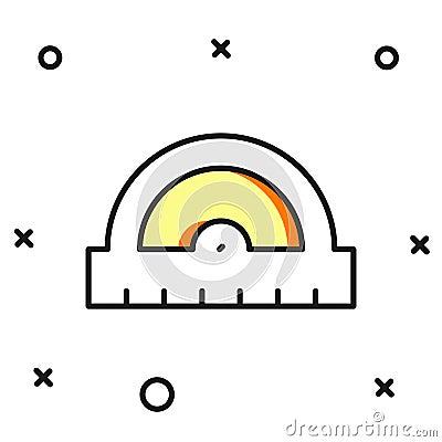 Filled outline Protractor grid for measuring degrees icon isolated on white background. Tilt angle meter. Measuring tool Stock Photo