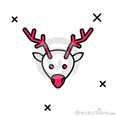 Filled outline Reindeer icon isolated on white background. Merry Christmas and Happy New Year. Vector Vector Illustration