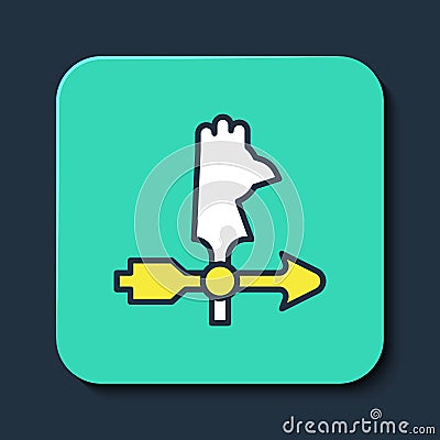 Filled outline Rooster weather vane icon isolated on blue background. Weathercock sign. Windvane rooster. Turquoise Vector Illustration