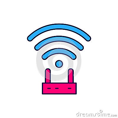 Filled outline Router and wi-fi signal icon isolated on white background. Wireless ethernet modem router. Computer Vector Illustration