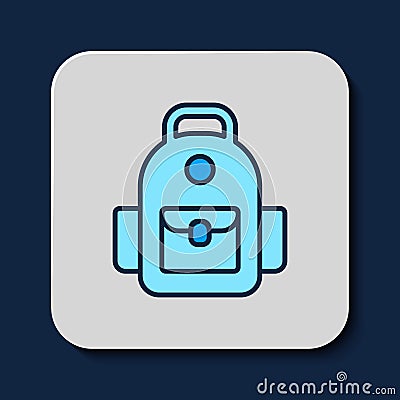 Filled outline School backpack icon isolated on blue background. Vector Vector Illustration